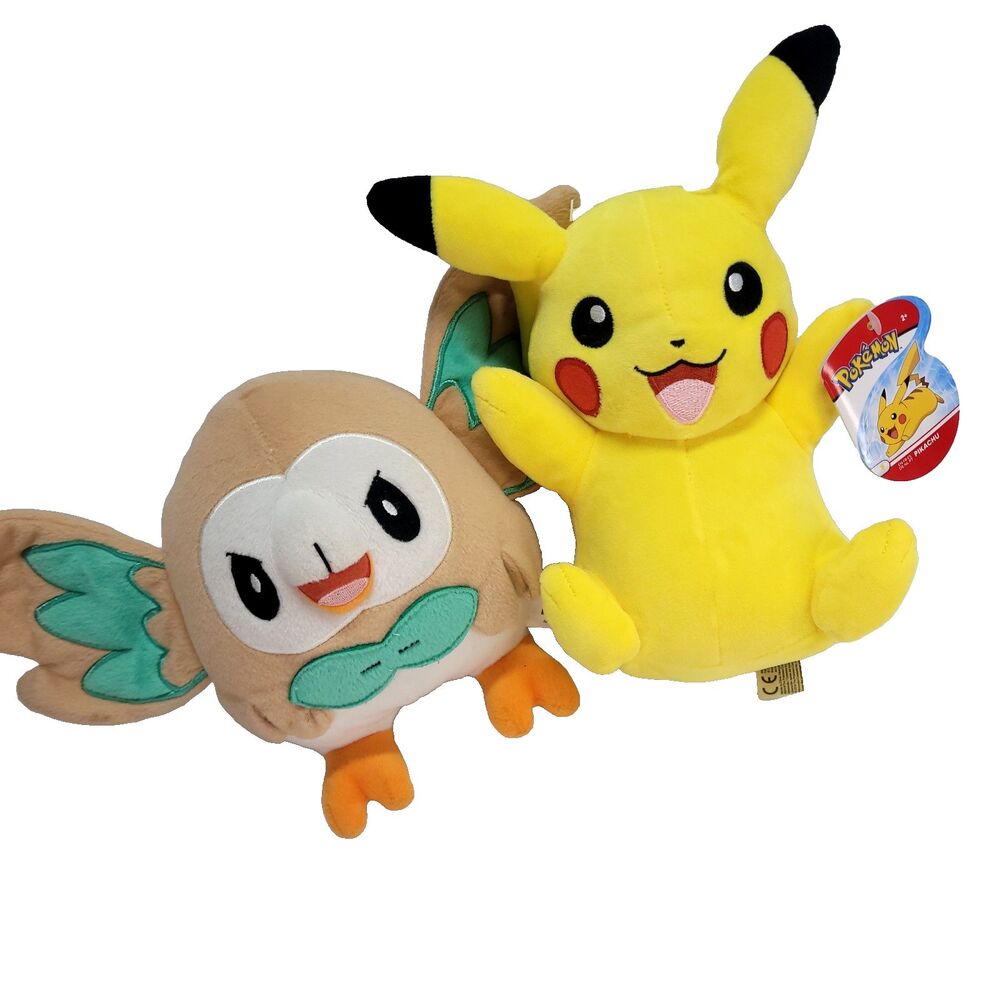 Pokemon Pikachu Rowlet Plush Lot 7"-9" Tomy 2017 & WCT 2019